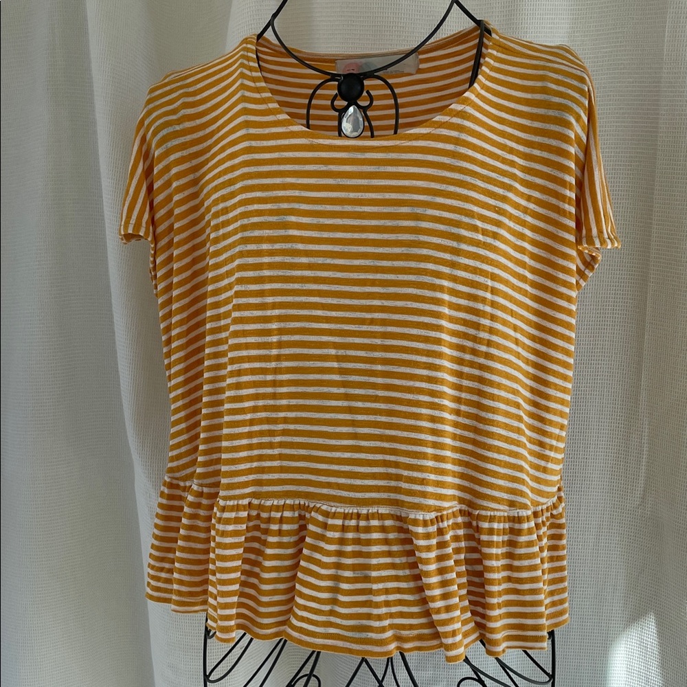 Free People Striped Yellow and White Women's Top